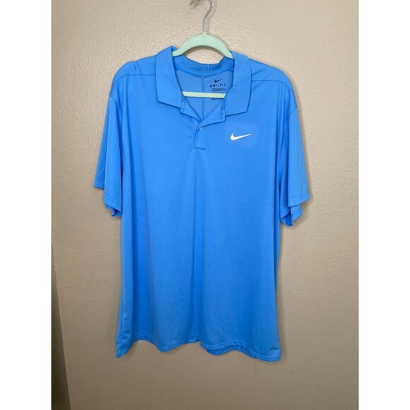 Nike Dri-Fit Mens Blue Polo Shirt XXL Standard Fit Recycled Polyester collared - Picture 1 of 6